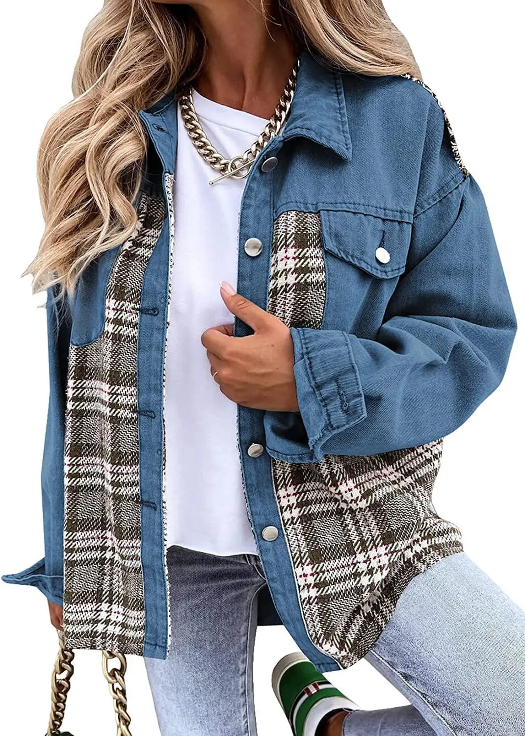 Veste en jean boutonnée à manches longues pour femme