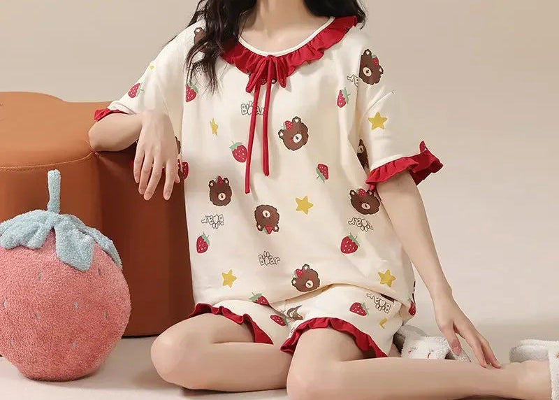 Pyjama d'été imprimé ours Kawaii pour femme