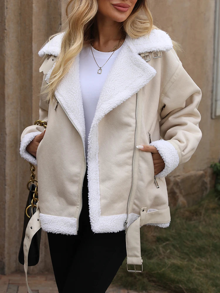 Veste en fausse fourrure d'agneau pour femmes