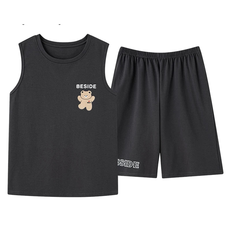 Pyjama d'été sans manches imprimé panda pour hommes