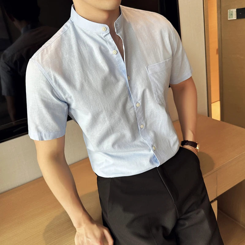 Chemise en lin à manches courtes pour hommes