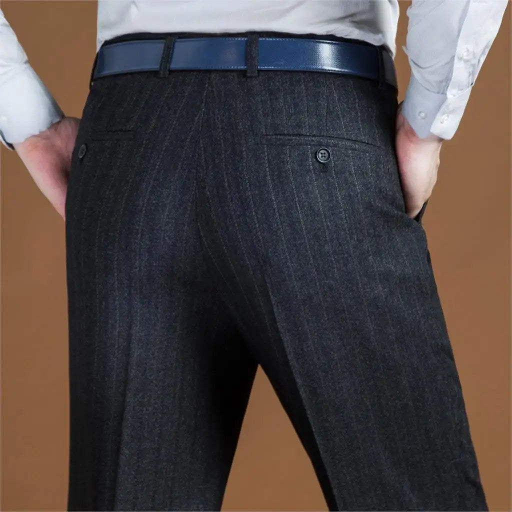 Pantalon de costume classique en laine taille haute pour hommes