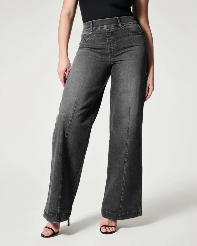 Jean à taille élastique pour femme, pantalon à jambe large