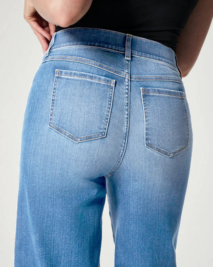 Jean à taille élastique pour femme, pantalon à jambe large