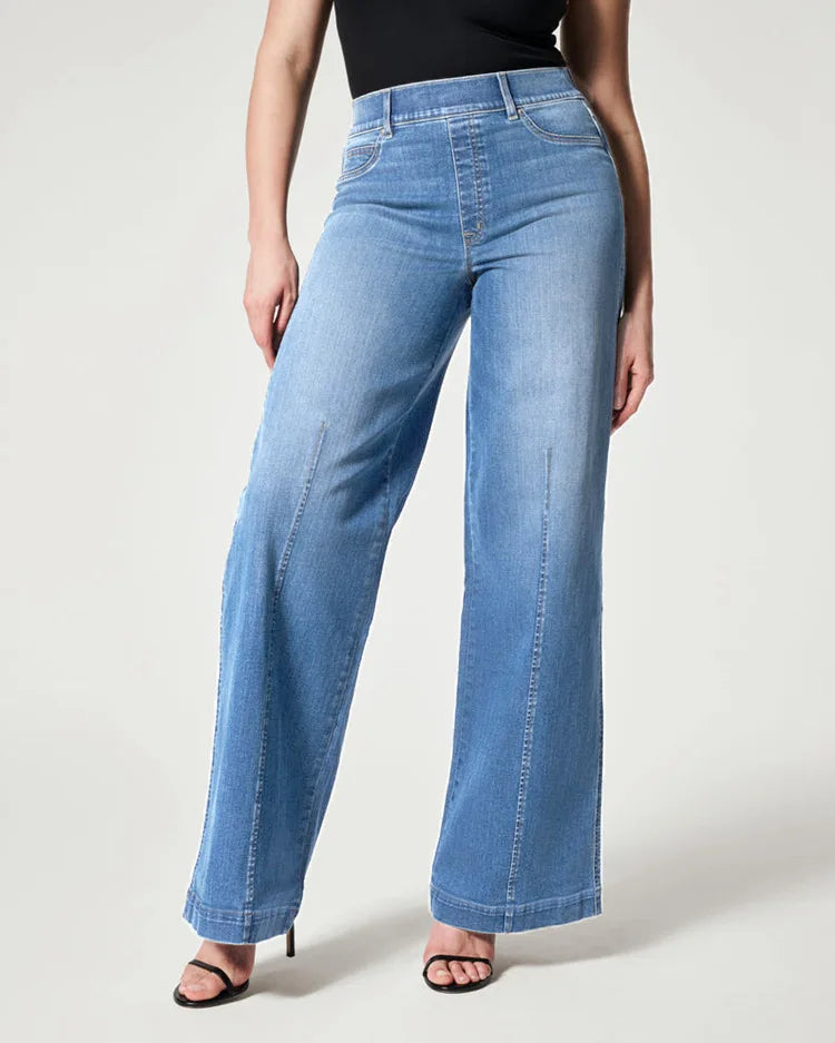 Jean à taille élastique pour femme, pantalon à jambe large