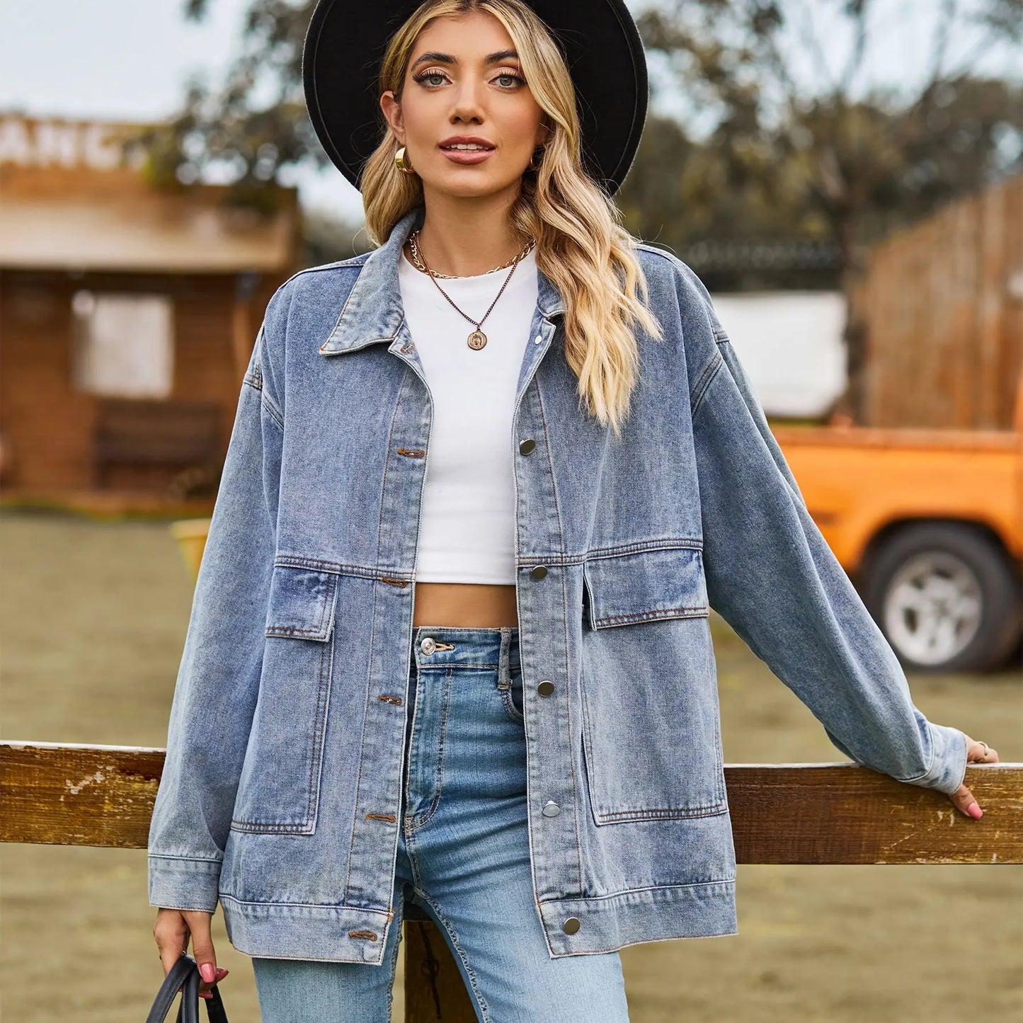 Veste en jean à manches longues pour femmes, polyvalente, mi-longueur