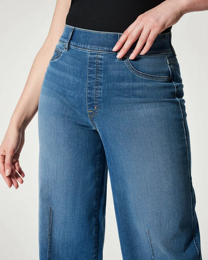 Jean à taille élastique pour femme, pantalon à jambe large