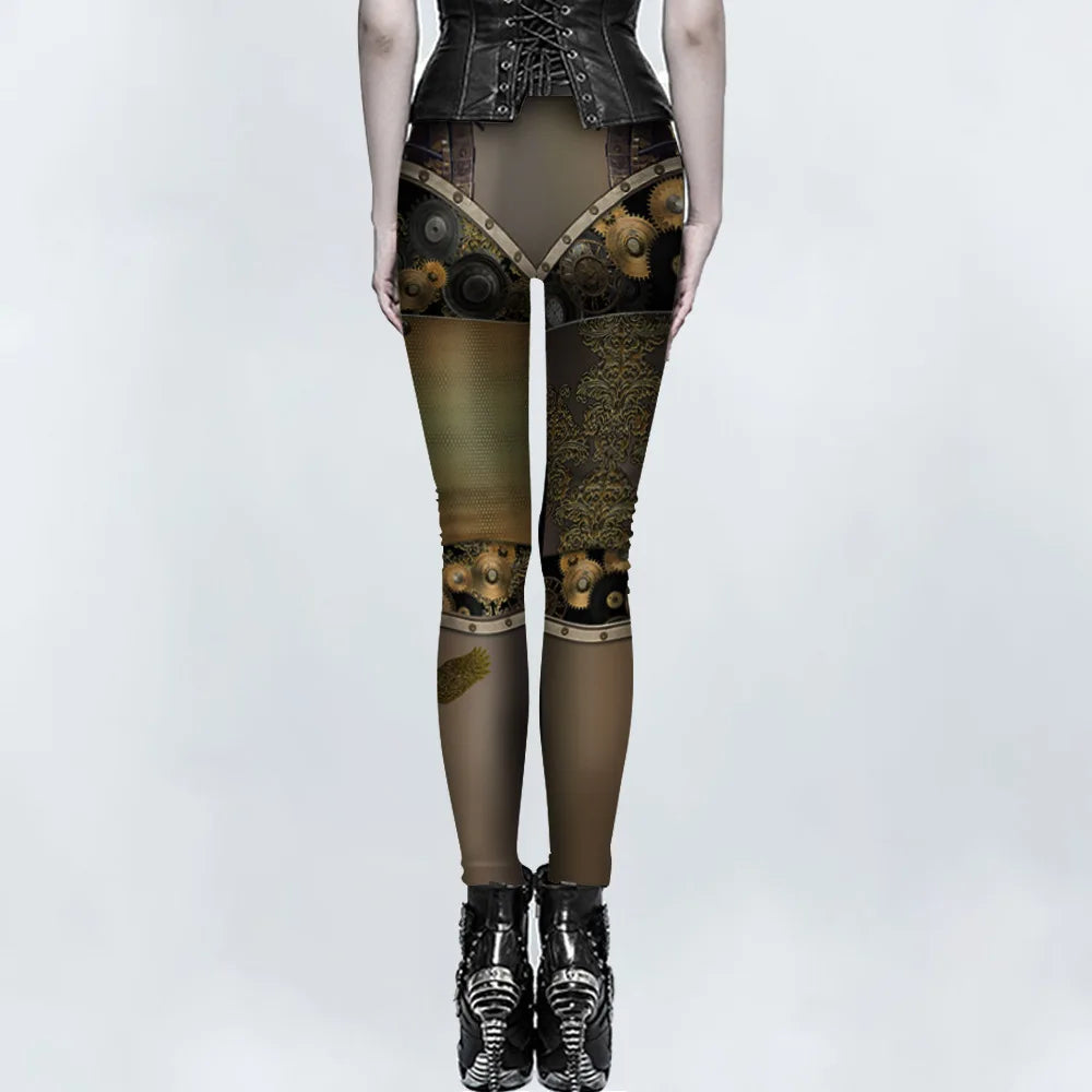 Pantalon skinny pour femme, imprimé Steampunk,