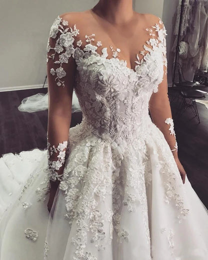 Robe De mariée trapèze arabe De luxe, Robe De princesse De mariée, fleurs 3d, Appliques De perles