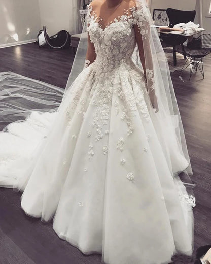 Robe De mariée trapèze arabe De luxe, Robe De princesse De mariée, fleurs 3d, Appliques De perles