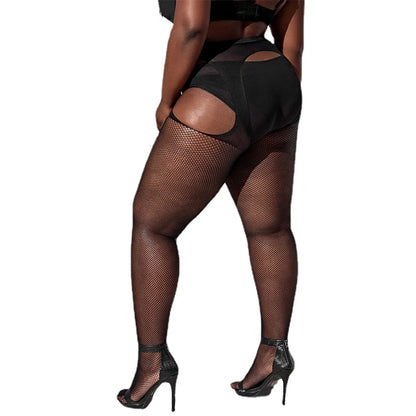 Collants résille à entrejambe ouvert pour femmes, collants grande taille