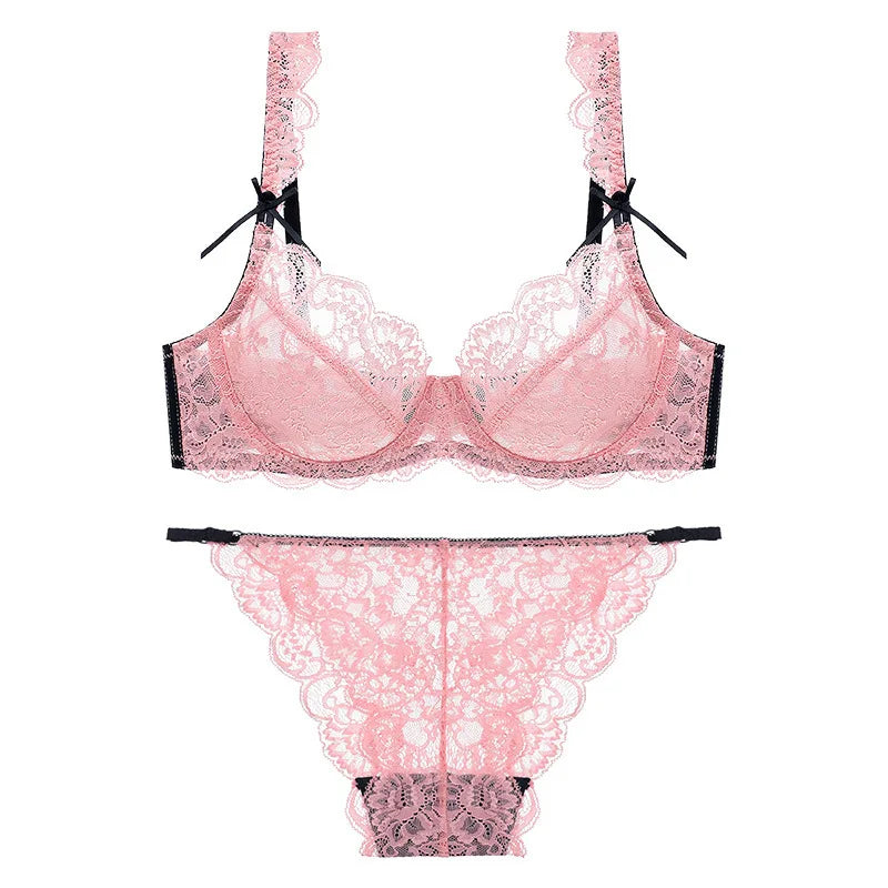 Ensemble de lingerie sexy en dentelle pour femmes, soutien-gorge et culotte, jarretière super fine, push-up