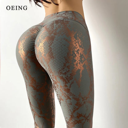 Leggings élastiques à paillettes imprimé serpent pour femmes