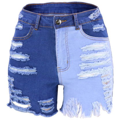 Short en jean déchiré élastique pour femme, taille haute