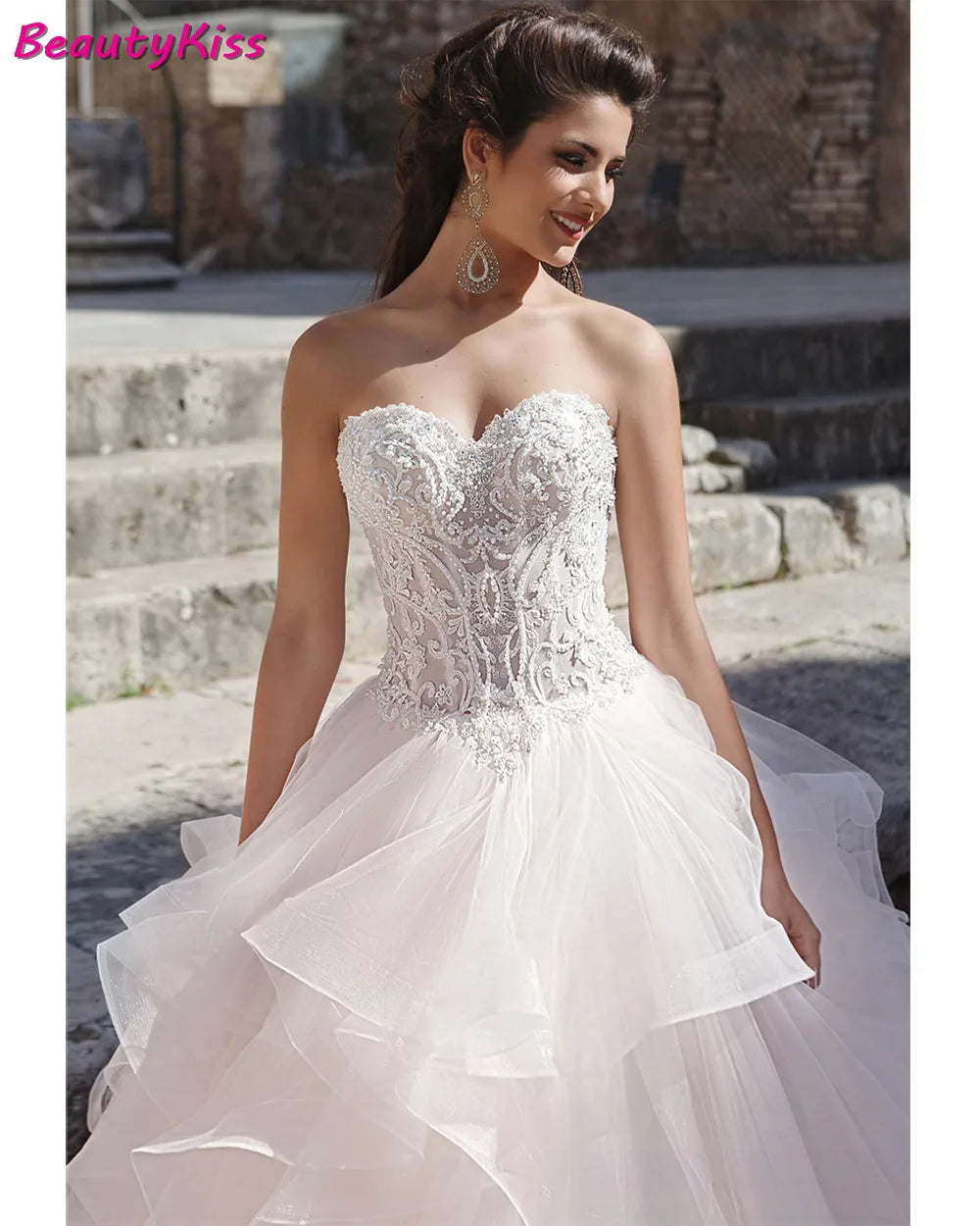 Robe De mariée De luxe en forme De cœur, avec des Appliques en dentelle, bouffante