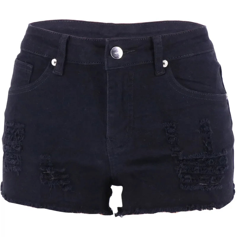 Short en jean déchiré noir ou blanc pour femmes