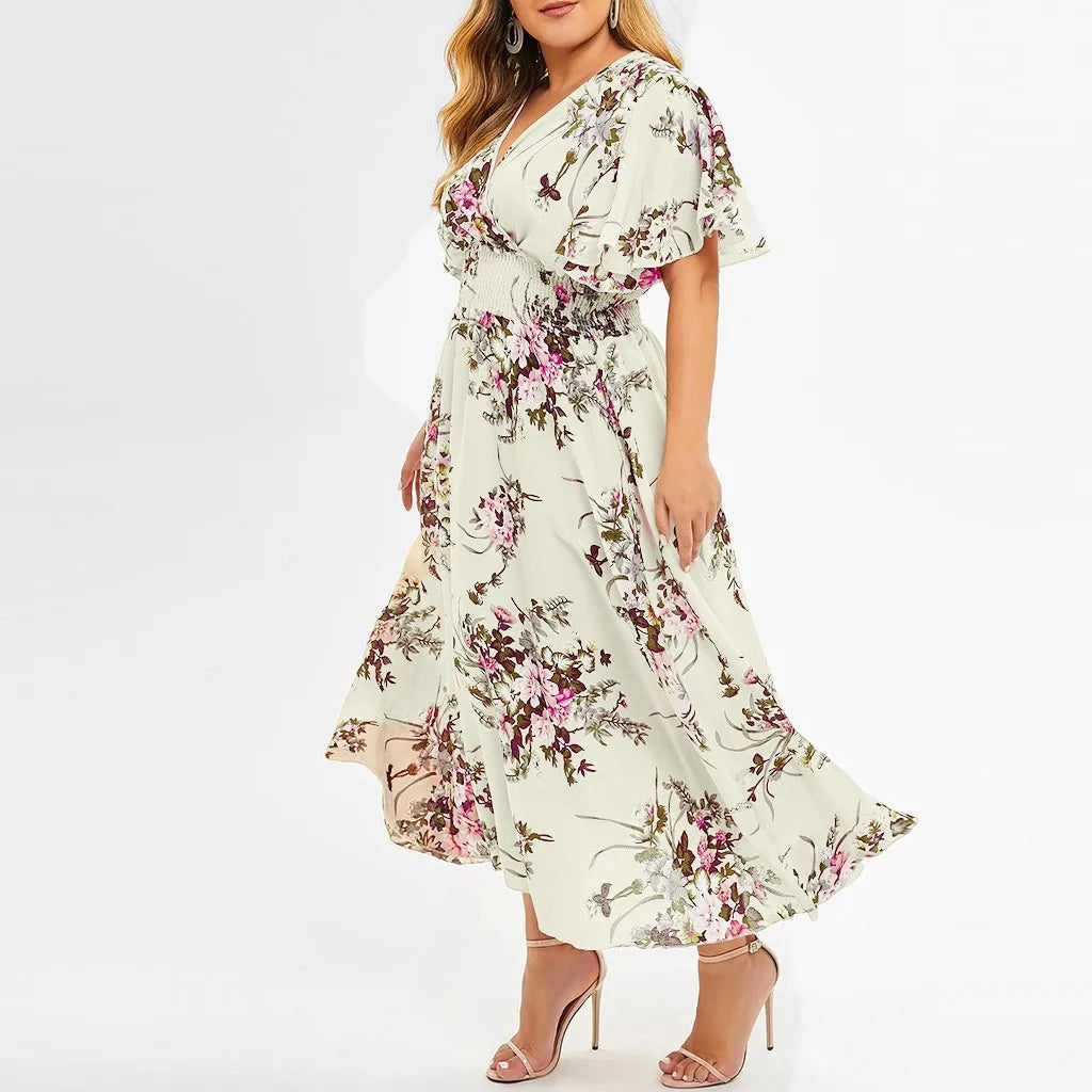 Robe Maxi florale pour femmes, col en v, style bohème