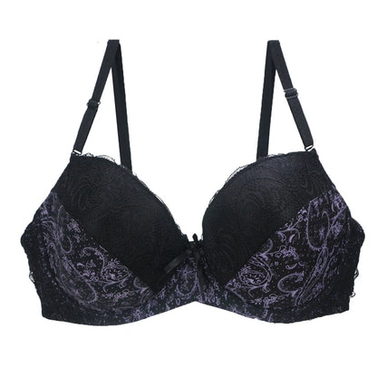 Soutiens-gorge push-up en dentelle sexy pour femmes, grande taille, nœud plongeant