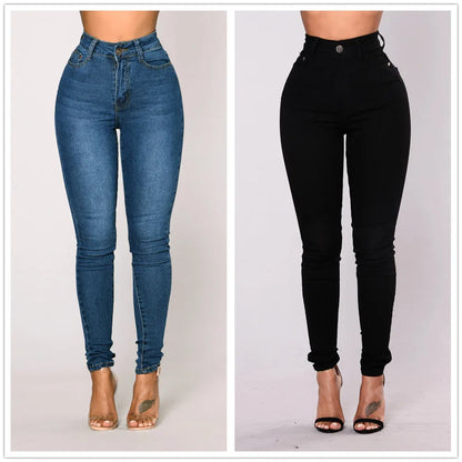 Jeans slim taille haute pour femmes pantalon crayon décontracté