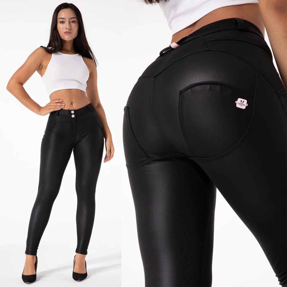 Leggings push-up en cuir PU pour femmes,