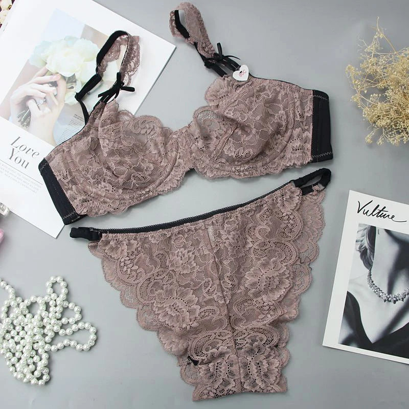Ensemble de sous-vêtements et soutien-gorge sexy en dentelle ultra-fine sans couture pour femmes