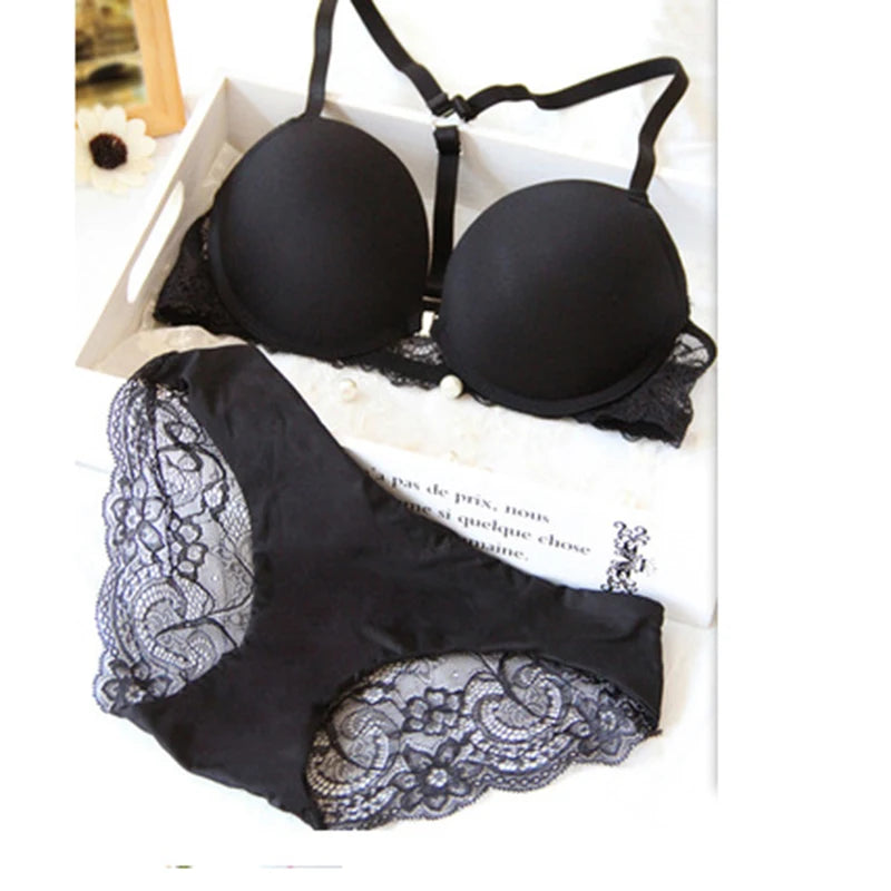 Ensemble de Lingerie pour femmes, avec boucle avant et sangle d'épaule, soutien-gorge Push Up et culotte