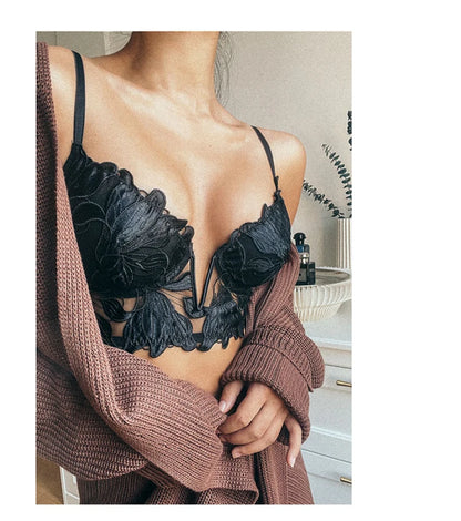 Ensemble de lingerie sexy en dentelle brodée française pour femmes