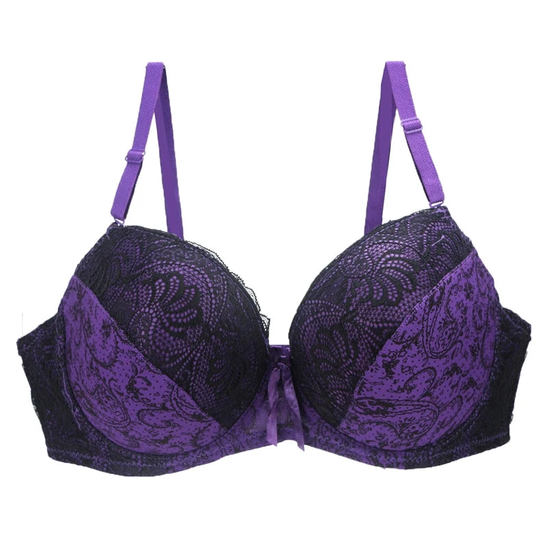 Soutiens-gorge push-up en dentelle sexy pour femmes, grande taille, nœud plongeant