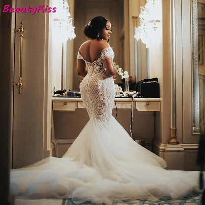 Robe de mariée sirène de luxe en dentelle, épaules dénudées, Sexy, chérie, fermeture éclair, style Boho