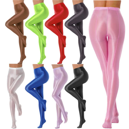 Leggings taille haute brillants de couleur unie pour femmes