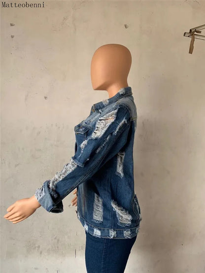 Vestes longues en Jean effilochées et déchirées pour femmes