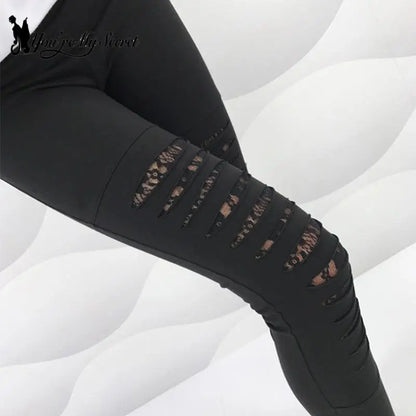 Leggings déchiquetés pour femmes, Leggings d'entraînement gothiques en dentelle, taille moyenne