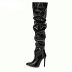 Cuissardes mode en cuir verni bout pointu fermeture éclair pour femmes