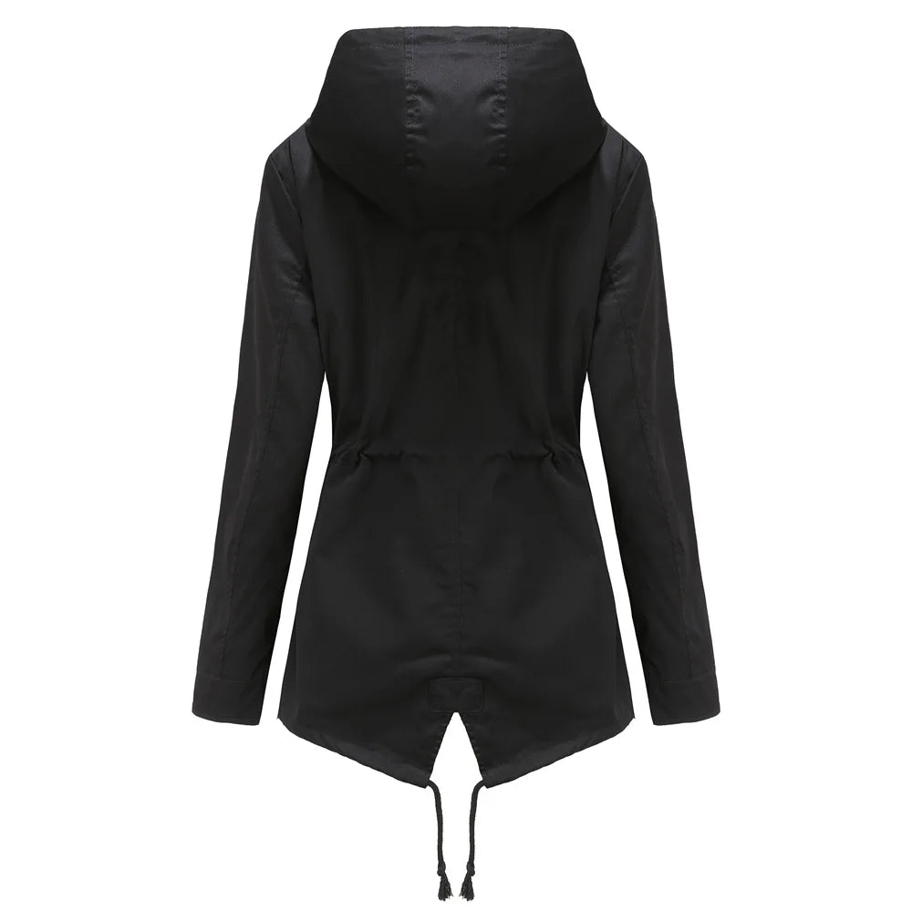 Veste à Capuche Imperméable pour Femme, Manteau Décontracté à Manches, Fermeture Éclair