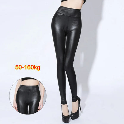 Leggings en PU pour femmes, rehausseur de fesses, leggings noirs en élasthanne, grande taille