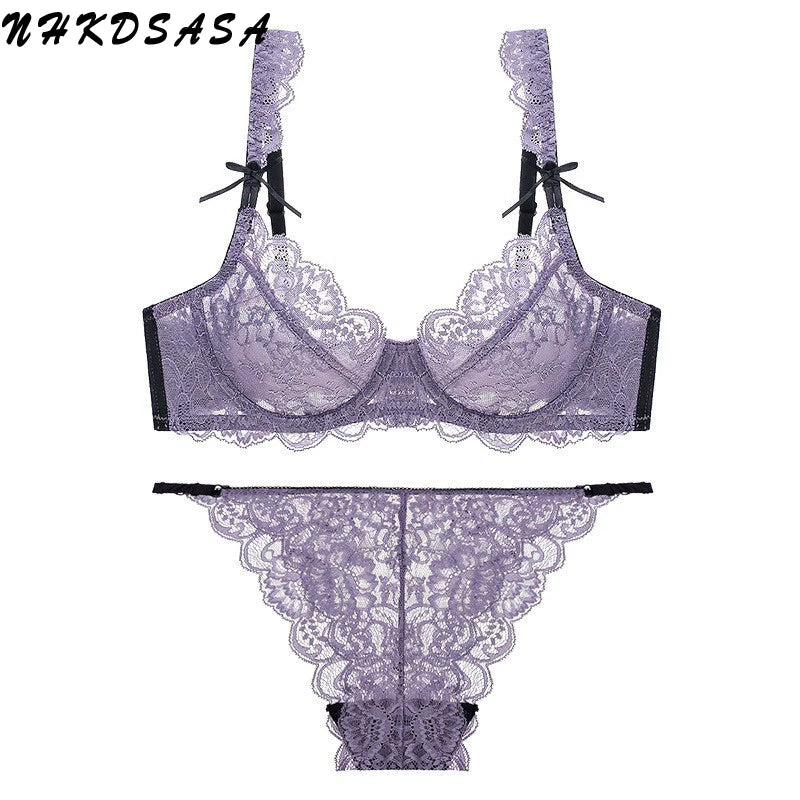 Ensemble de lingerie sexy en dentelle pour femmes, soutien-gorge et culotte, jarretière super fine, push-up