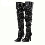 Cuissardes mode en cuir verni bout pointu fermeture éclair pour femmes