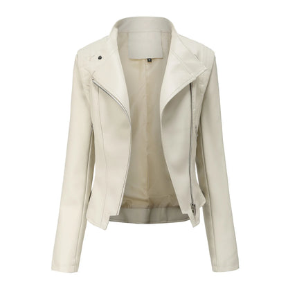 Blouson en Cuir PU pour Femme, Col Coloré, Manches sulf