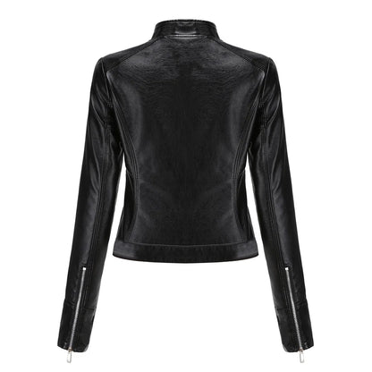 Blouson court en cuir PU femme, col montant, résistant