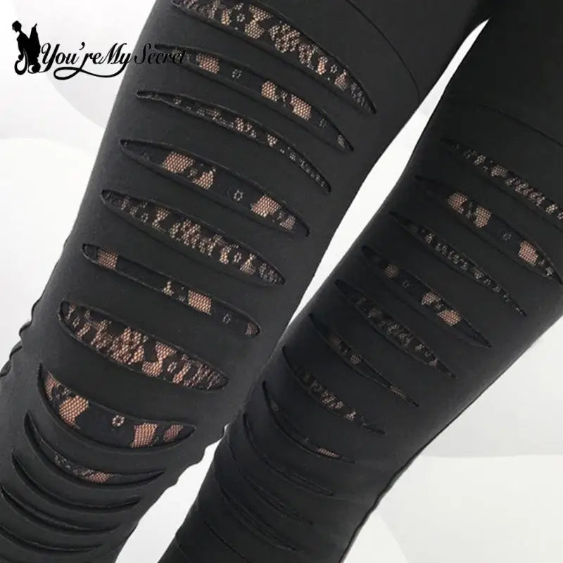 Leggings déchiquetés pour femmes, Leggings d'entraînement gothiques en dentelle, taille moyenne