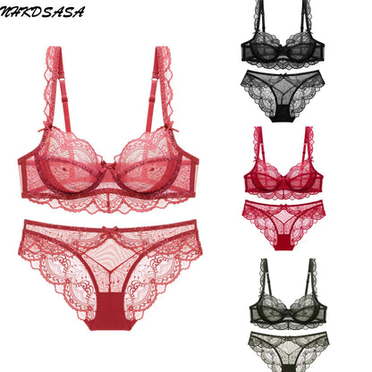 Ensemble de soutien-gorge grande taille pour femme Lingerie en dentelle fine à armatures transparentes