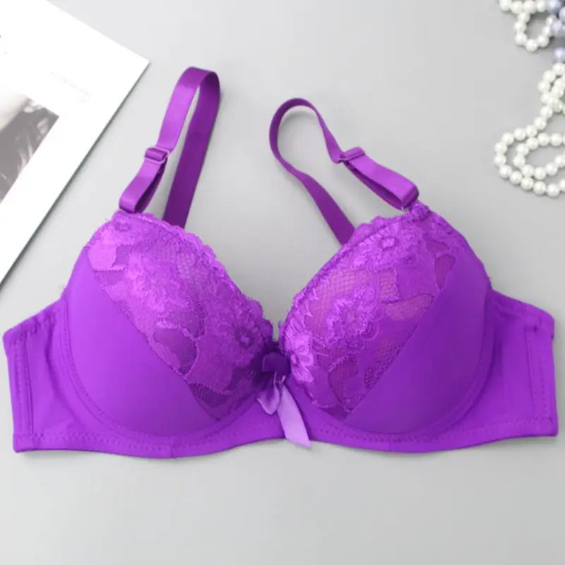 Soutien-gorge push-up en dentelle bleu uni pour femmes