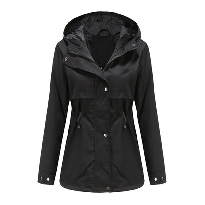 Veste à Capuche Imperméable pour Femme, Manteau Décontracté à Manches, Fermeture Éclair