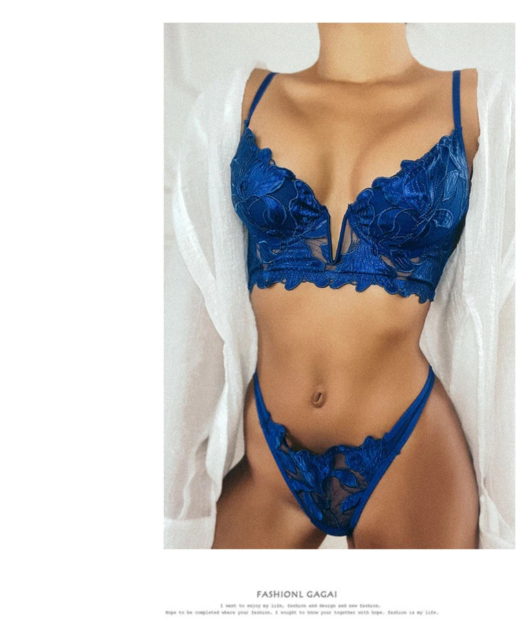 Ensemble de lingerie sexy en dentelle brodée française pour femmes