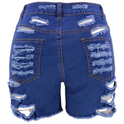 Short en jean déchiré élastique pour femme, taille haute