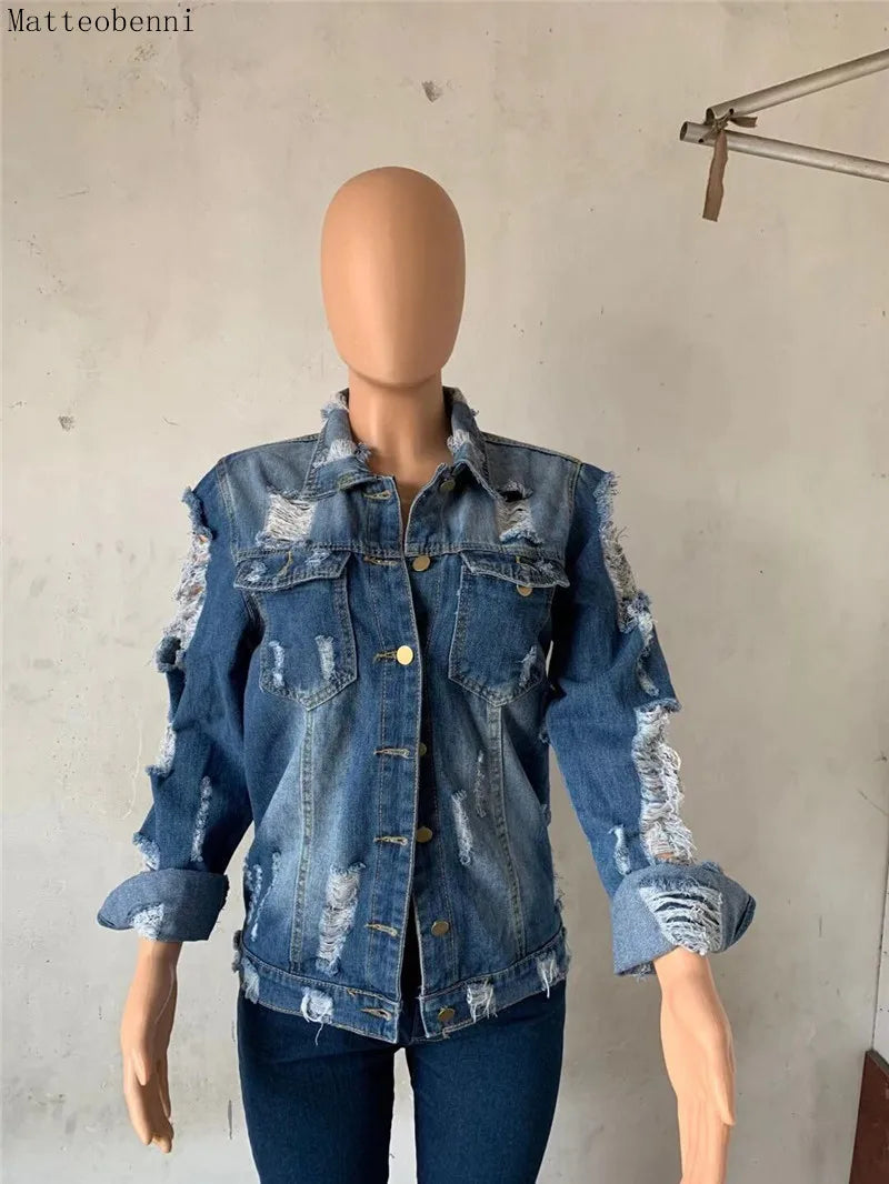 Vestes longues en Jean effilochées et déchirées pour femmes