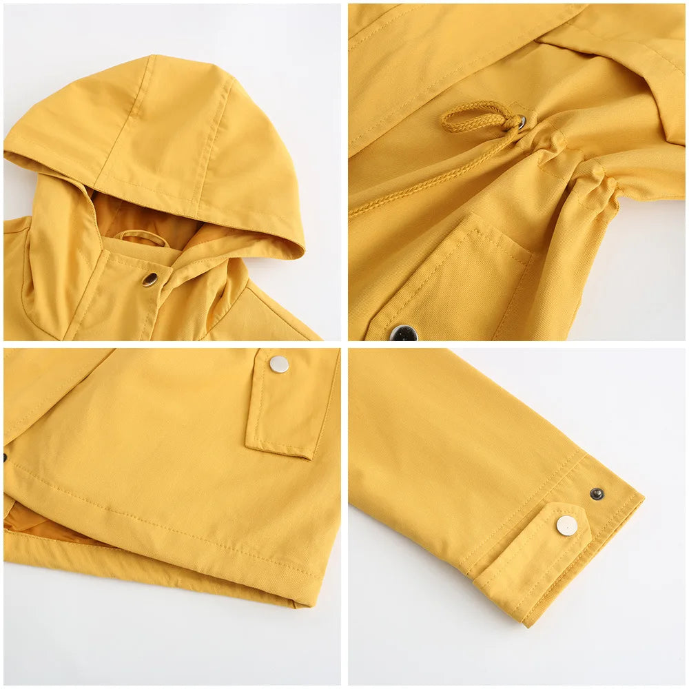 Veste à Capuche Imperméable pour Femme, Manteau Décontracté à Manches, Fermeture Éclair