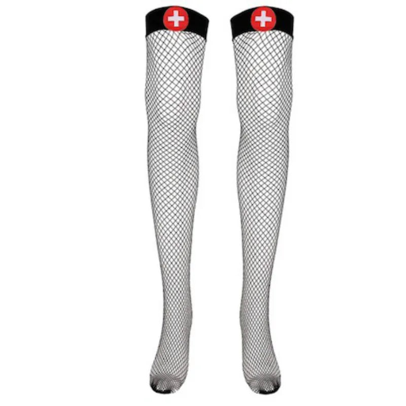 Bas d'infirmière au-dessus du genou pour femmes, collants en maille transparente pour Cosplay