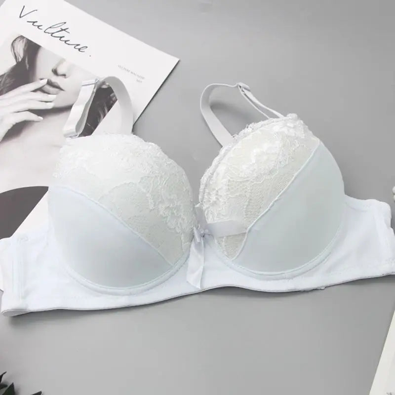 Soutien-gorge push-up en dentelle bleu uni pour femmes