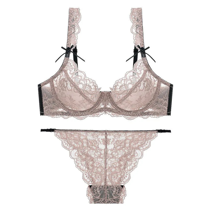 Ensemble de lingerie sexy en dentelle pour femmes, soutien-gorge et culotte, jarretière super fine, push-up